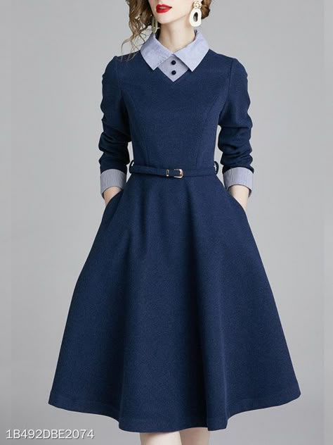 Long Sleeve Elegant Dresses, Midi Dress Work, Stitching Dresses, Peplum Tops, Work Dresses For Women, Long Sleeve Dress Formal, Midi Dress Casual, 가을 패션, Long Sleeve Shirt Dress