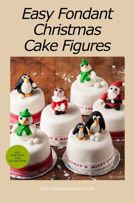 Discover how to create festive fondant figures that bring holiday cheer to any Christmas cake. Make adorable cake toppers, including a classic Santa, charming choir boy, playful penguin, and friendly snowman. These easy-to-make decorations are perfect for adding a special touch to your holiday cakes. Fondant Christmas Cake, Easy Christmas Cake, Zoes Fancy Cakes, Christmas Fondant, Fondant Figurines, Mini Christmas Cakes, Cake Figures, Easy Christmas Cake Recipe, Christmas Cakes Easy