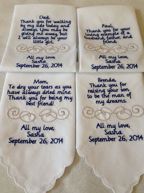 Personalized Handkerchief, Bride And Father, Personalized Handkerchiefs, Gifts For Bride, Dad Wedding Gift, Wedding Gifts For Bride And Groom, Father Of The Groom, Gifts For Parents, Cadeau Parents