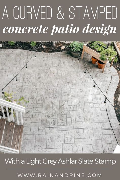 Cement Patio Shapes, Resurfaced Concrete Patio, Concrete Front Walkway Ideas, Concrete Overlay Patio, Simple Concrete Patio, Stamped Concrete Patio Cost, Cement Patio Ideas, Stamped Cement, Stamped Concrete Patio Ideas