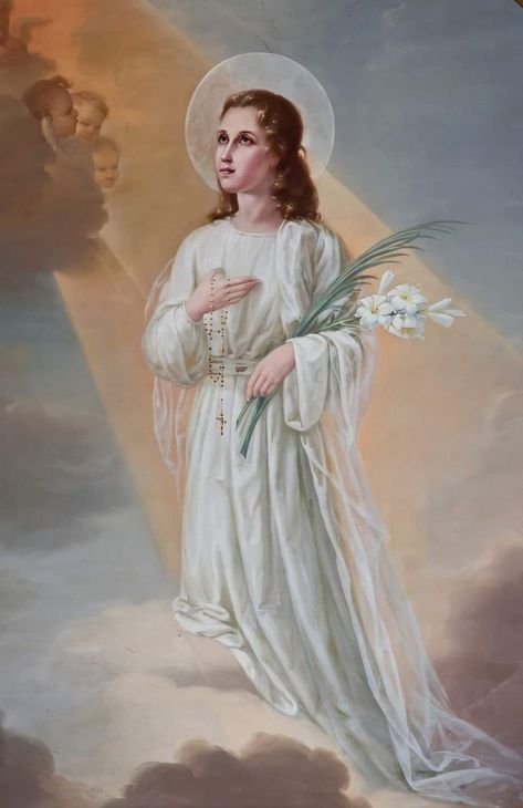 Saint Maria Goretti, St Maria Goretti, Catholic Artwork, Saint Philomena, Maria Goretti, St Maria, The Sinner, Vintage Holy Cards, 19th Century Paintings