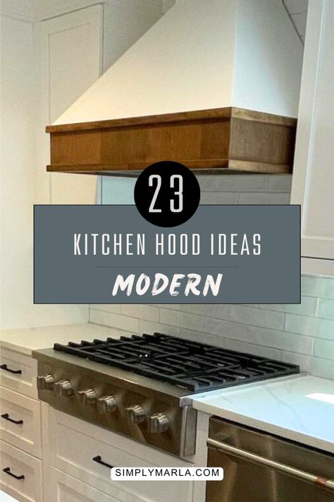 HEY EVERYONE! CHECK OUT 23 BEST KITCHEN HOOD IDEAS FOR YOUR MODERN KITCHEN! WE LOVE THIS POST BECAUSE WE HAVE A BUNCH OF HOOD IDEAS FOR ALL STYLES! WETHER YOU WANT A CUSTOM HOOD, A DIY HOOD, OR SOMETHING TIMELESS WE HAVE A BUNCH OF IDEAS TO HELP YOU FIND THE PERFECT ONE! #FARMHOUSE #STAINLESSSTEEL #MODERNWOOD #WOOD #MODERNFARMHOUSE #DIY 48 In Range Hood Ideas, Kitchen With Vent Hood Over Island, Stovetop Hood Ideas, Oven Hoods Wood, Unique Hood Vents Kitchen, Quartz Hood Cover, Custom Kitchen Range Hood, Decorative Kitchen Hoods, 30 Inch Stove With 36 Inch Hood