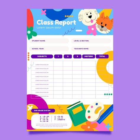 Report Card For Kindergarten, School Report Card Design, Report Card Design, School Report Card Template, Kindergarten Report Cards, School Report Card, Indian Wedding Invitation Card Design, Report Cards, Report Card Template