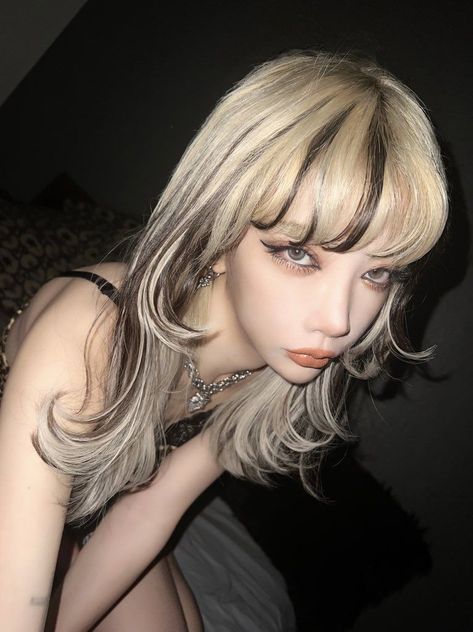 Hairstyles Dyed Hair, Blonde Hair Dye Ideas, Skunk Hair, Y2k Hairstyles, Dyed Hair Inspiration, Pretty Hair Color, Hair Stylies, Long Blonde, Dye My Hair