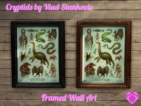 'Talia's Sims 4 CC Mods — Cryptids by Vlad Stankovic Framed Wall Art An... Witchy Sims 4 Cc, Cryptids Art, Witchy Cottage, Sims 4 Traits, Sims 4 Mm Cc, Sims 4 Cc Folder, Whimsical Artwork, Sims 4 Mm, Sims 4 Cc Packs