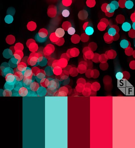 Inspired by fireworks colors to express glamour. Black, cyan, crimson, pink. By ShiftFWD. Red And Cyan Color Palette, Deep Color Palette, Blue Color Pallet, Firework Colors, Office Update, Teal Color Palette, Neon Colour Palette, Red Palette, Cyan Colour