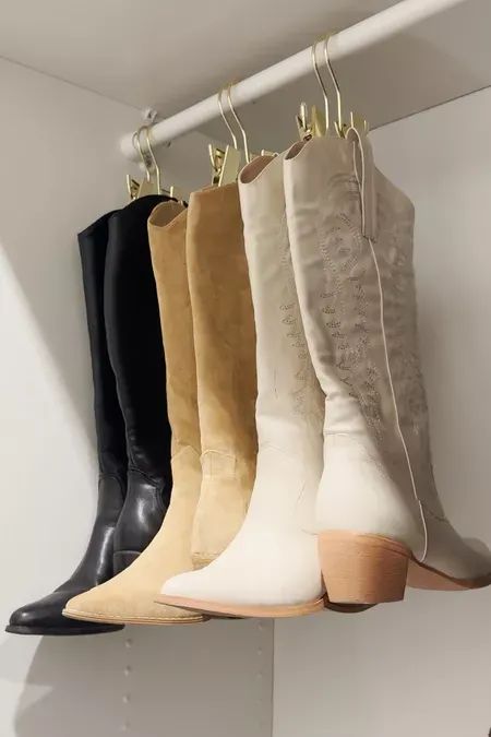 Amazon closet organization: tall boot hangers for your closet! Tired of having to fold down the tops of your tall boots to store them? These hangers clip onto the top of your boots and hang up! Amazon Closet Organization, Amazon Closet, Boot Hanger, Under The Sink Organization, Beach Room Decor, Boot Organization, No Closet Solutions, Amazon Top, Hanger Clips