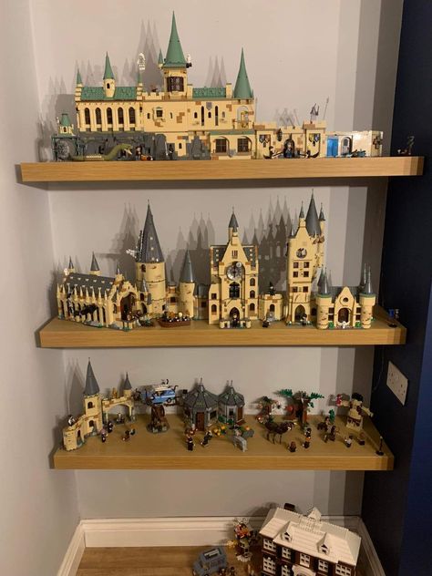 Hogwarts Lego Display, Harry Potter Lego Display, Lego Harry Potter Display, Harry Potter Lego Display Shelves, Harry Potter Lego Display Ideas, Harry Potter Lego Collection Display, Harry Potter Lego Castle Display Ideas, Lego Shelf Display, Lego Collection Display