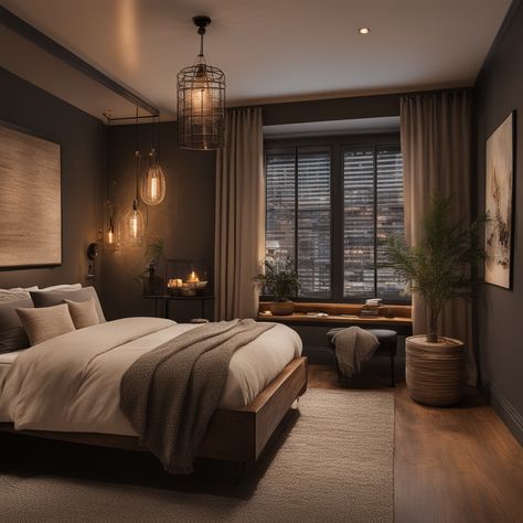 Dark Tone Bedroom Cozy, Interior Design Dark Bedroom, Dark Brown Master Bedrooms Decor, Dark Moody Earthy Bedroom, Bedroom Chocolate Brown, Black And Dark Brown Bedroom, Black Beige And Gold Bedroom, Bedroom Ideas Black And Brown, Dark Accent Bedroom