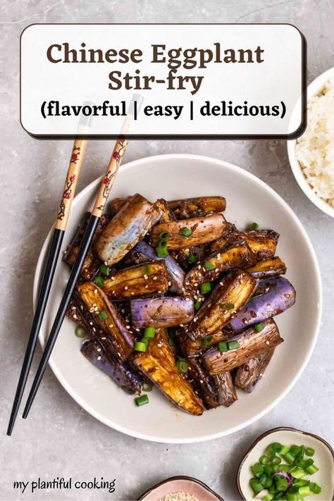 This Chinese eggplant stir-fry features juicy pan-fried eggplant cooked in a flavorful and rich sauce. A simple meatless side dish that is easy to prepare and ready in 30 minutes. Even veggie haters will love this dish! Stir Fried Eggplant, Chinese Eggplant Recipes Easy, Chinese Eggplant Recipes, Fried Eggplant Recipes, Ways To Cook Eggplant, Pan Fried Eggplant, Eggplant Stir Fry, Thai Eggplant, Chinese Eggplant