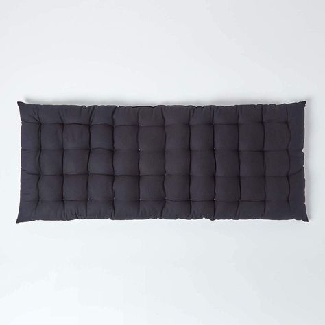 Homescapes Black Garden Bench Cushion 2 Seater Seat Pad for Patio Furniture Kitchen or Dining Bench Indoor & Outdoor Use Comfortable 100% Cotton Modern Tufted Style Thick Cushion 108cm Wide: Amazon.co.uk: Kitchen & Home Black Outdoor Bench, Indoor Bench Seating, Plastic Patio Furniture, Dining Bench Cushion, Bench Seat Cushions, Garden Bench Cushions, Black Bench, Garden Floor, Bench Seat Cushion