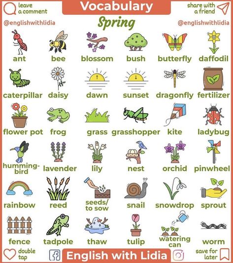 Spring Vocabulary, Language Functions, Study English Language, Learning Languages Tips, Favourite Season, Esl Lessons, English Verbs, Spanish Vocabulary, English Classroom