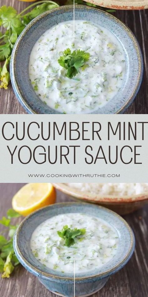 Enhance your meals with Cucumber Mint Yogurt Sauce—refreshing and versatile, perfect for a variety of dishes. This sauce adds a cool and tangy element to grilled meats, salads, or as a delightful dip. || cookingwithruthie.com #YogurtSauce #CucumberMint #SauceRecipe Persian Yogurt Cucumber, Middle Eastern Yogurt Sauce, Yoghurt Recipe Ideas, Greek Cucumber Sauce, Indian Mint Sauce, Cucumber Yogurt Dip, Yogurt Sauce Recipe, Mint Yogurt Sauce, Yogurt Dipping Sauce