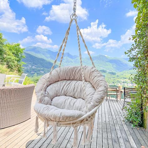 Hammock Chair with Cushion, Handmade Macrame Swing Chair with Hanging Hardware Kits, Bohemian Style Cotton Rope, Hanging Chair for Indoor Outdoor, Bedroom,... Chair Macrame, Hanging Rope Chair, Macrame Hammock Chair, Macrame Hanging Chair, Hammock Chair Stand, Meditation Chair, Relaxing Meditation, Macrame Hammock, Macrame Swing