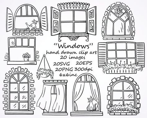 Home Clipart, Window Clipart, Windows Frame, Doodle Clipart, House Drawing, Drawing Set, Photo Overlays, Doodle Drawings, Scrapbook Kits