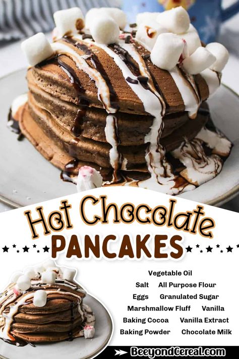 Easy Pancakes Recipe, Marshmallow Syrup, Hot Chocolate Pancakes, Chocolate Milk Powder, Easy Pancakes, Gingerbread Pancakes, Dessert For Breakfast, Vegetarian Bake, Pancake Recipe Easy