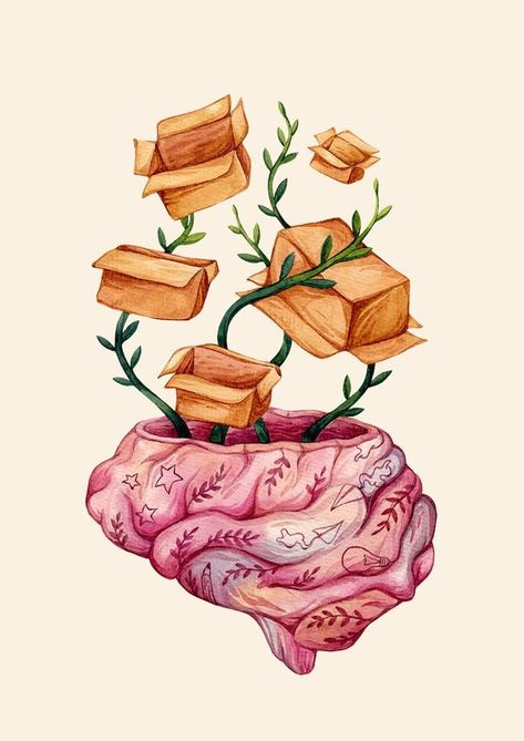 ❤️ Brain Illustration, Art Psychology, A Level Art Sketchbook, Brain Art, Flower Drawing Design, One Piece Drawing, Watercolor Wallpaper, Human Brain, La Face