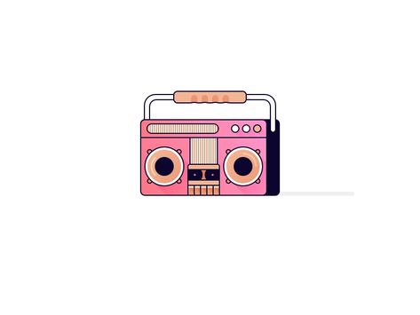 Boombox Drawing, Piggy Illustration, Radio Aesthetic, Speaker Drawing, Boombox Design, Toy Trunk, Purple Vans, Blue Butterfly Wallpaper, Pink Music