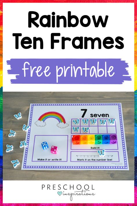 Grab the free printable rainbow counting mats to help children develop counting and number sense in a hands-on way! They're perfect for spring, St. Patrick's Day, or anytime throughout the year! Ten frames are perfect for teaching subitizing and a host of other early math skills. Great for preschool, kindergarten, and homeschool! Rainbow Counting Preschool, Preschool Rainbow, Preschool Inspirations, Free Printable Rainbow, Rainbow Lessons, Counting Mats, Counting Bears, Rainbow Activities, Teen Numbers