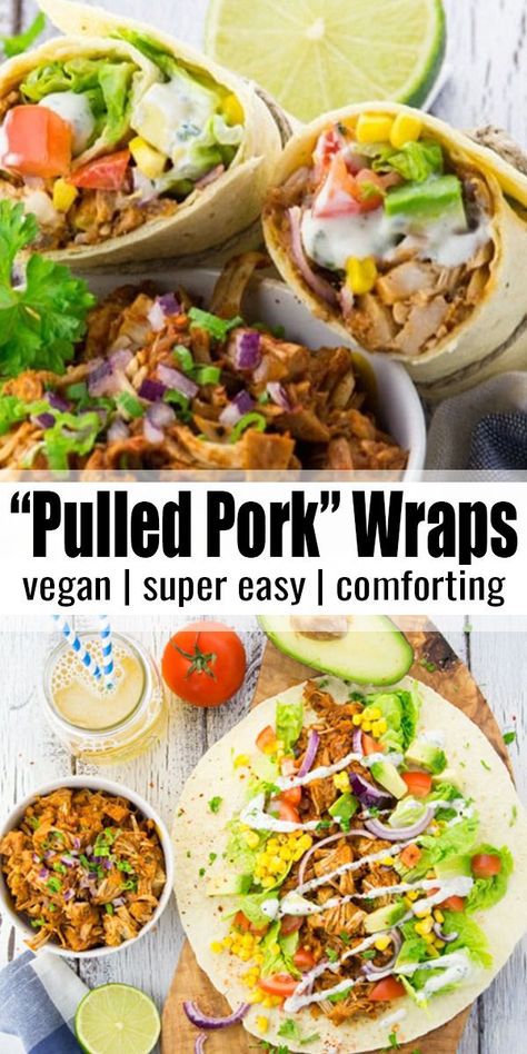 This vegan pulled pork wrap with avocado makes such a delicious and comforting vegan dinner! It's a real crowd-pleaser and I'm sure you'll love it as well! Find more easy vegan recipes at veganheaven.org! #vegan #veganrecipes Pulled Pork Wraps, Pulled Pork Wrap, Vegan Pulled Pork, Pork Wraps, Easy Vegan Recipes, Vegan Wraps, Diner Recept, Healthy Food Facts, Slow Cooker Pulled Pork