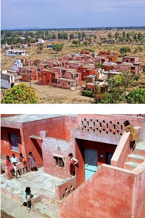 Aranya Low-Cost Housing Located in the Indian city of Indore, this complex connects a community through a cluster of buildings stitched together by a network of courtyards and pathways. It won the Aga Khan Award for Architecture in 1995. Doshi Architecture, Cottage Courtyard, Cluster House, Earth Architecture, Atrium Design, Indian City, Indian Institutes Of Management, Co Housing, Cv Portfolio