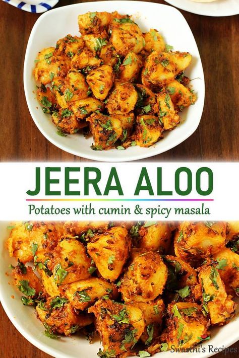 Jeera Aloo, Indian Feast, Aloo Recipe, Indian Vegan, Indian Side Dishes, Plain Rice, Aloo Recipes, Indian Dinner, Veg Dishes