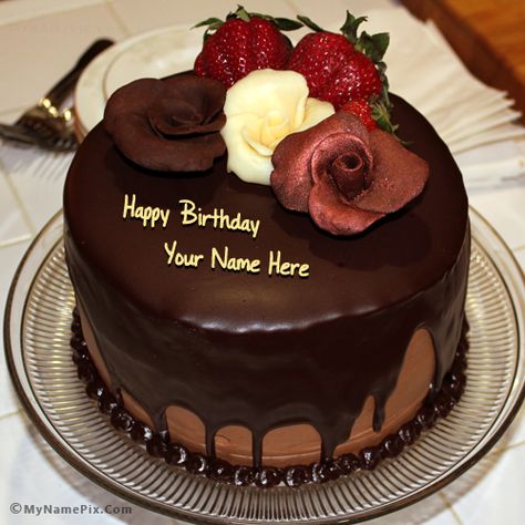 chocolate-birthday-cake-with-rose_name_pix_84a2 Happy Birthday Brother Cake, Chocolate Cake Pictures, Cake Name Edit, Birthday Cake For Brother, Happy Birthday Chocolate Cake, Birthday Cake Write Name, Sweet Birthday Cake, Birthday Cake For Boyfriend, Birthday Cake With Name