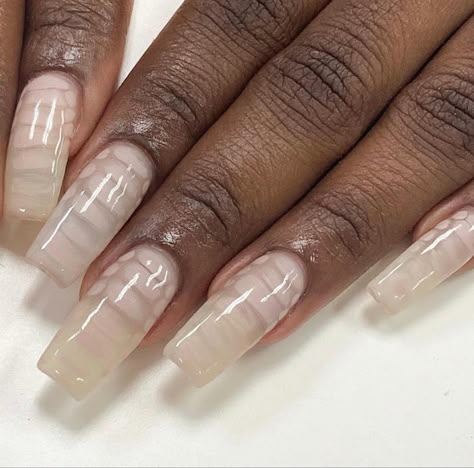 Gel X Nails Clear, Hyper Realistic Nails Acrylic, Fake Natural Nails, Clear Base Nail Design, Clean Looking Nails, Texture Nails Design, White Crocodile Nails, Nut Nails, Nail Selfies