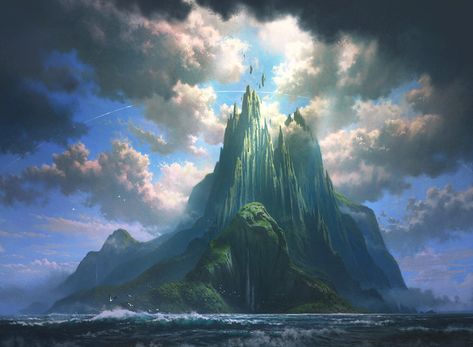 ArtStation - Island, Lorenzo Lanfranconi Supernatural Hunter, Anime Island, Fantasy Cities, Map Ideas, Fantasy Island, Landscape Concept, Image Painting, Island Art, Fantasy Places