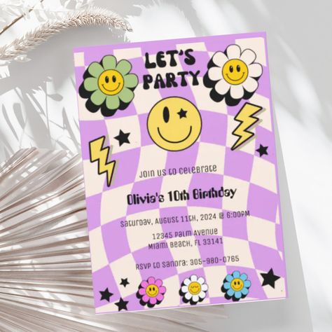 Preppy Purple Y2K Smile Birthday Invitation Preppy Party Invitation, Preppy Birthday Invitations, Preppy Sage Green, Pageant Themes, Preppy Party Decorations, Preppy Bday, Smile Birthday, Y2k Birthday, Preppy Purple