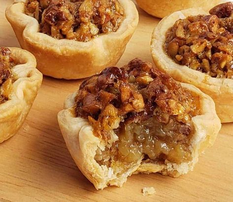 Maple Pecan Pie Tassies Bite Size Pecan Pie, Pecan Tarts Mini, Pecan Tassies, Maple Pecan Pie, Pecan Pie Bites, Mini Pecan Pies, Pecan Pies, Pie Crust Dough, Pecan Tarts