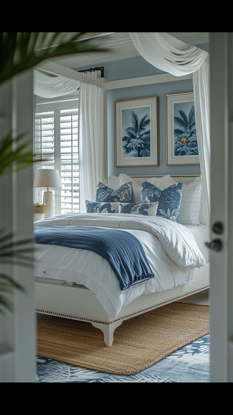 Greek Inspired Bedroom, Greek Style Bedroom, Greek Bedroom, Greek Style Home, Costal Bedroom, Surf Room Decor, Blue And White Decor, Surf Room, Beachy Room