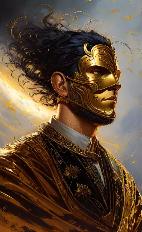 Golden Mask, Dnd Npc, Book Reference, Gold Face Mask, Dnd Ideas, Dnd Stuff, Gold Mask, Art Dark, Masks Art