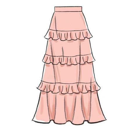 Flounce Skirt Pattern, Maxi Skirt Pattern, Fitted Skirts, Fashion Drawing Sketches, Clothing Sketches, Dress Design Drawing, Fashion Drawing Dresses, Dress Design Sketches, Fashion Illustration Dresses