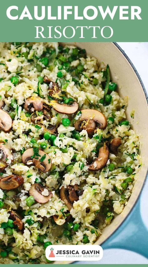 Low Carb Cauliflower Risotto Recipe - A healthier alternative made in just 30 minutes or less! Each healthy spoonful is packed with fresh garden vegetables. #lowcarb #cauliflowerrissoto #risotto via @foodiegavin Cauliflower Risotto Recipes, Recipes Cauliflower, Cauliflower Risotto, Squash Vegetable, Risotto Recipe, Cauliflower Cheese, Garden Vegetables, Recetas Keto, Risotto Recipes