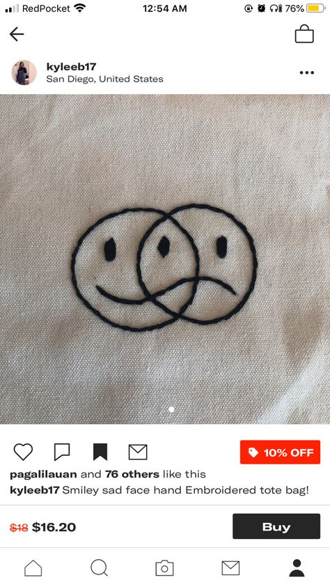 Smiley Face Frowny Face Tattoo, Smiley Frowny Face Tattoo, Frowny Face Tattoo, Smiley Face Tattoo, Frowny Face, Embroidered Tote Bag, Embroidered Tote, Face Tattoo, Smiley Face