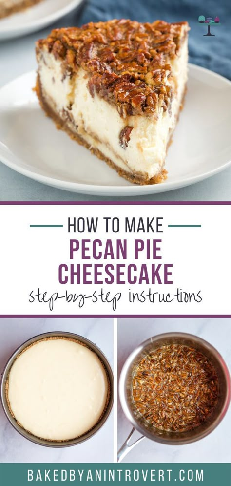 Best Pecan Cheesecake Pie, Cheesecake With Pecan Pie Topping, Cheesecake Recipes Pecan, Pecan Pie Cheesecake Topping, Best Pecan Pie Cheesecake Recipe, Peacon Pie Cheesecake, Pecan Pie Pumpkin Cheesecake, Apple Pecan Pie Cheesecake, 4 Inch Springform Pan Recipes