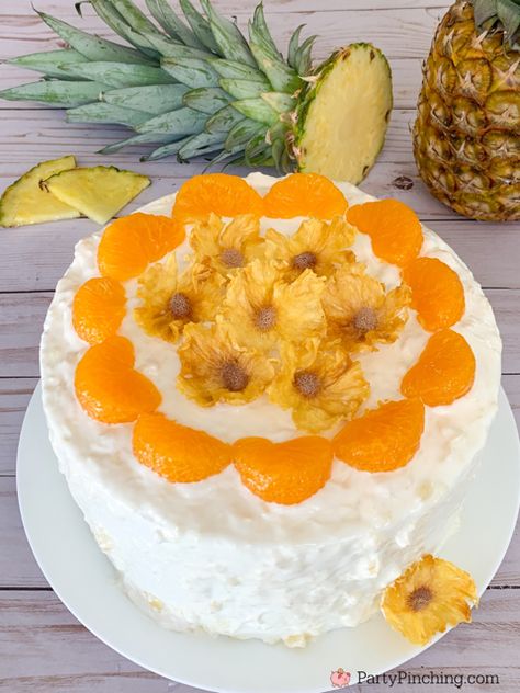 best ever pig pickin' cake with dried pineapple flowers, best sunshine cake recipe, Tobest easy pig picking cake recipe, best easy mandrin orange pineapple cake recipe ever, best southern pig pickin' cake recipe, pretty pig' picking cake recipe southern summer cake for a crowd, pineapple whipped cream frosting cool whip vanilla pudding Pig Picking Cake, Sunshine Cake Recipe, Orange Pineapple Cake Recipe, Pig Pickin Cake Recipe, Pineapple Whipped Cream, Dried Pineapple Flowers, Cake For A Crowd, Orange Pineapple Cake, Vanilla Pudding Recipes