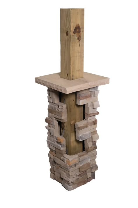 ClipStone® ColumnWrap offers a revolutionary solution: the beauty and feel of a 14" x 14" natural stone column without the hassle and expense of traditional masonry. No mortar, no mess, no masonry experience required. ClipStone ColumnWrap's patent pending technology eliminates the need to frame around the post, saving you time and money. 50 Year Limited Warranty. ClipStone - it’s that easy. ClipStone ColumnWrap ProStack 1-lin ft Poinset Manufactured Stone Veneer | CSS.12.002.2 Brick Post Columns, Cedar Wrapped Porch Posts, Support Post Ideas, Stone Veneer Exterior Houses, Porch Post Wraps, Wrapped Columns, Porch Column Wraps, Column Wraps, Masonry Construction