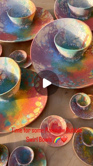 Anna Katharina Jens on Instagram: "Time for some Rainbow Bubble Swirl Bowls 🌈❤️  I’ll try to include some in the next shop update 🌈❤️  #potteryart #potterylove #ceramics #swirlbowl #snackbowl #madewithlove #potteryforall #bubbleglaze #handmadeuk #smallbusiness #womanowned" Bubbles On Pottery, Bubble Glaze Pottery, Ceramic Bubble Glaze, Bubble Underglaze, Underglaze Bowl, Anna Katharina, Ceramic Underglaze, Anna Love, Rainbow Bubbles