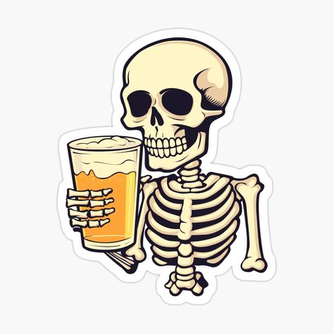 Beer Stickers, Rug Tufting, Skeleton Art, Printing Business, Drinking Beer, Dia De Muertos, Cute Stickers, Sticker Design, Skeleton