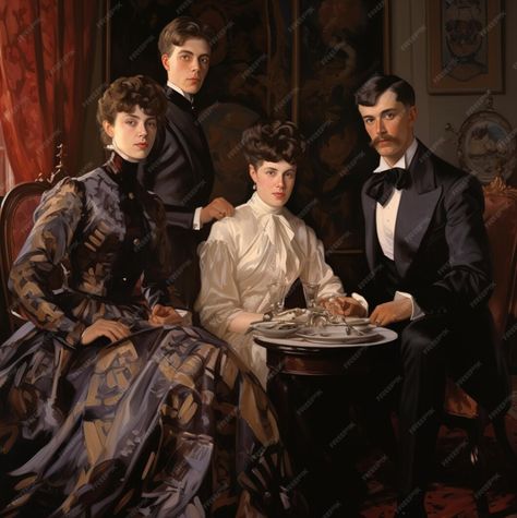 Premium AI Image | a family is posing for a photo in a painting. Royal Portraits Painting Couple, Royal Family Painting, Family Of Four Photo Ideas, Royal Portraits Painting, Family Portrait Painting, Royal Family Portrait, Pretty Paintings, Group Portrait, Found Family