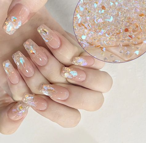 Aurora Nails, Top Nails, Rose Gold Nails, Polar Light, Diamond Nails, Xmas Ideas, Pastel Nails, Crystal Nails, Holographic Nails