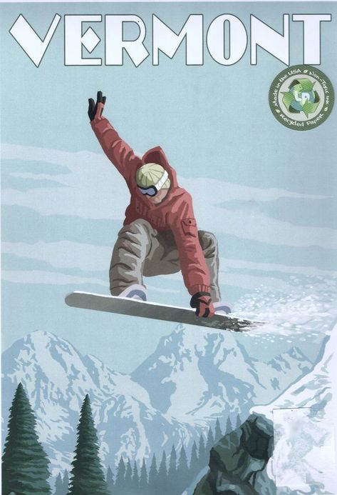 Vermont Snowboard Poster 9 X 12 inch Lantern Press Retro Style Dorm Room Snow #LanternPress Retro Travel Poster, Steamboat Springs, Posters For Sale, Stock Art, Printing Press, Art Ink, Stock Paper, Big Canvas, Snowboarding