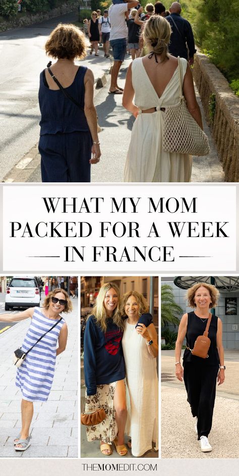 My Mom's Travel Wardrobe For A Week In France. Looking for summer style inspiration for women over 60? Use this helpful packing list to get that effortlessly chic french style while staying cool. | #TheMomEditStyle #FashionBlog #TravelOutfits #FashionOver50 #FranceTravel #TravelWardrobe #TravelOutfits What To Wear In France In Spring, South Of France Packing List, Outfits For France Summer, What To Wear In France In September, What To Wear In Nice France, Packing For France In September, Packing For France In October, Outfit Ideas For New Orleans In Summer, French Pregnancy Style