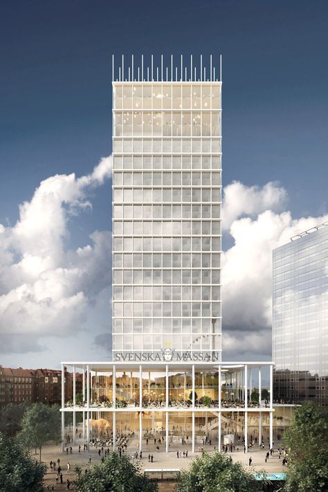 Gallery of Tham & Videgård Win Competition to Design +One Tower in Sweden  - 5 Tham Videgård, Building Silhouette, Office Building Architecture, Office Tower, Skyscraper Architecture, Hotel Building, Hotel Architecture, High Rise Building, Building Facade