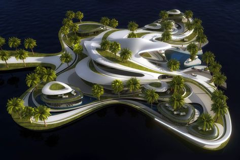 Tony Stark House, Fluid Architecture, Classroom Architecture, Private Mansion, Floating Architecture, Artificial Island, Man Made Island, Capstone Project, Schematic Design