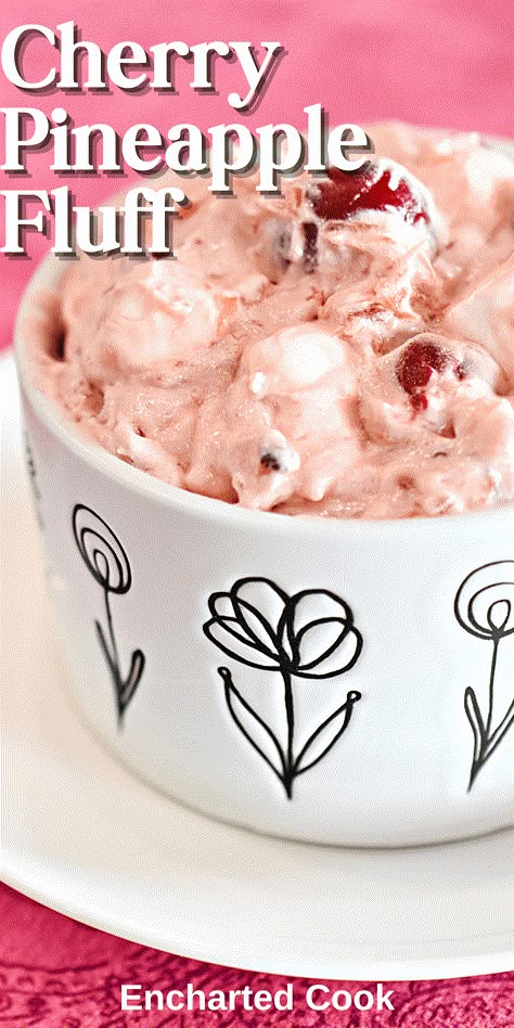 Cherry Pineapple Fluff is sweet and creamy. This super easy fluff will wow your guests with its luscious flavors and pretty pink color. Pink Salad Recipe, Cherry Salad Recipes, Marshmallow Salad, Cherry Fluff, Pistachio Fluff, Pineapple Fluff, Marshmallow Fluff Recipes, Fluff Salad Recipes, Cherries Salad