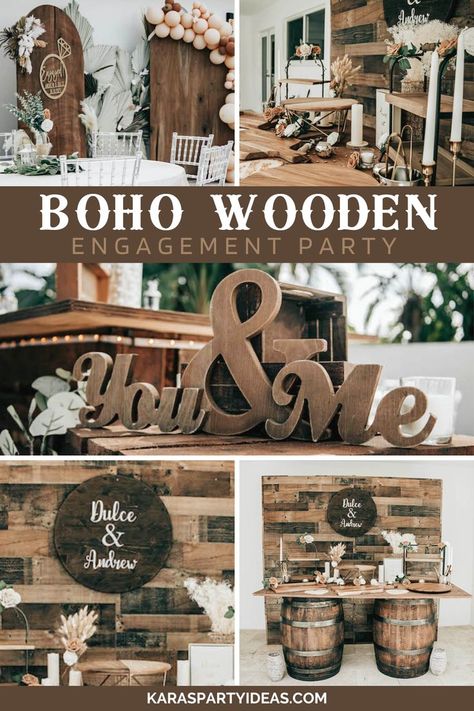 Such a lovely Boho Wooden Engagement Party by Sonia Lopez of Dreamers Events, out of Hialeah, Florida! Boho Engagement Party Ideas, Boho Chic Engagement Party, Boho Engagement Party Decorations, Rustic Engagement Party Ideas, Boho Engagement Party, Engagement Party Rustic, Engagement Party Table, Boho Themed Party, Hialeah Florida