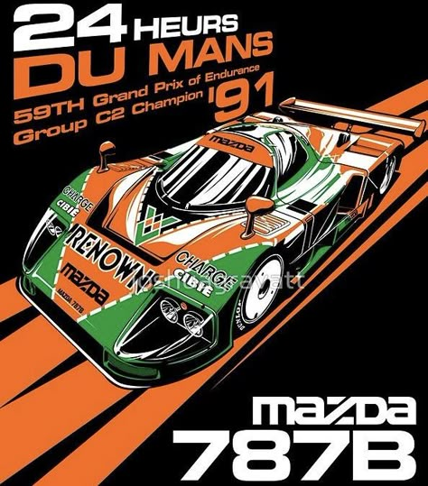 Vintage Racing Graphics, 787b Mazda, 787b Wallpaper, Le Mans Poster, Mazda Racing, Jdm Poster, Motorsport Poster, Auto Racing Posters, Royal Enfield Accessories